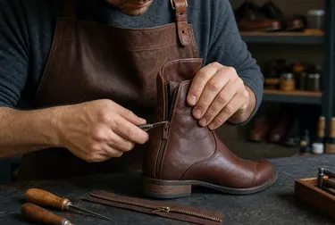 Sapateiro consertando um zíper de bota.